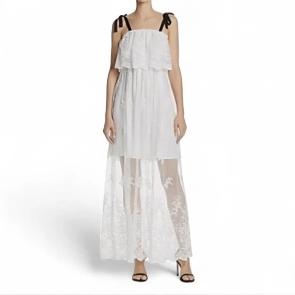 AQUA Embroidered Lace Maxi Dress Ivory Boho Romantic Size S - Picture 1 of 9